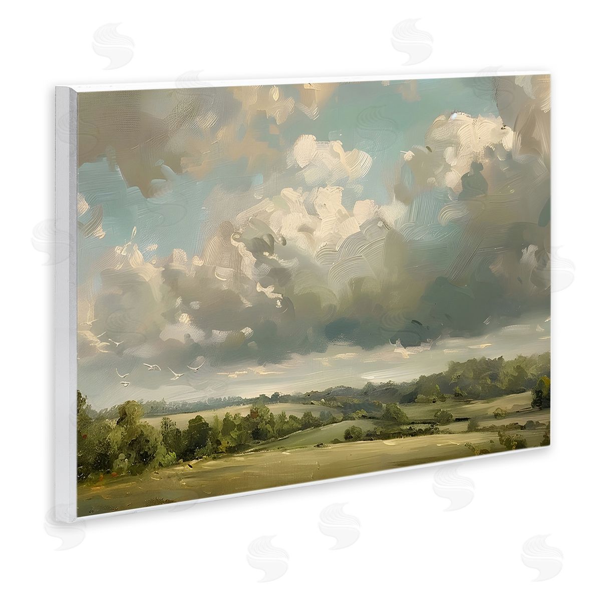 Sunlit Clouds over Countryside Wood Plaque Wall Art, Home Decor by LSR Creative Studio