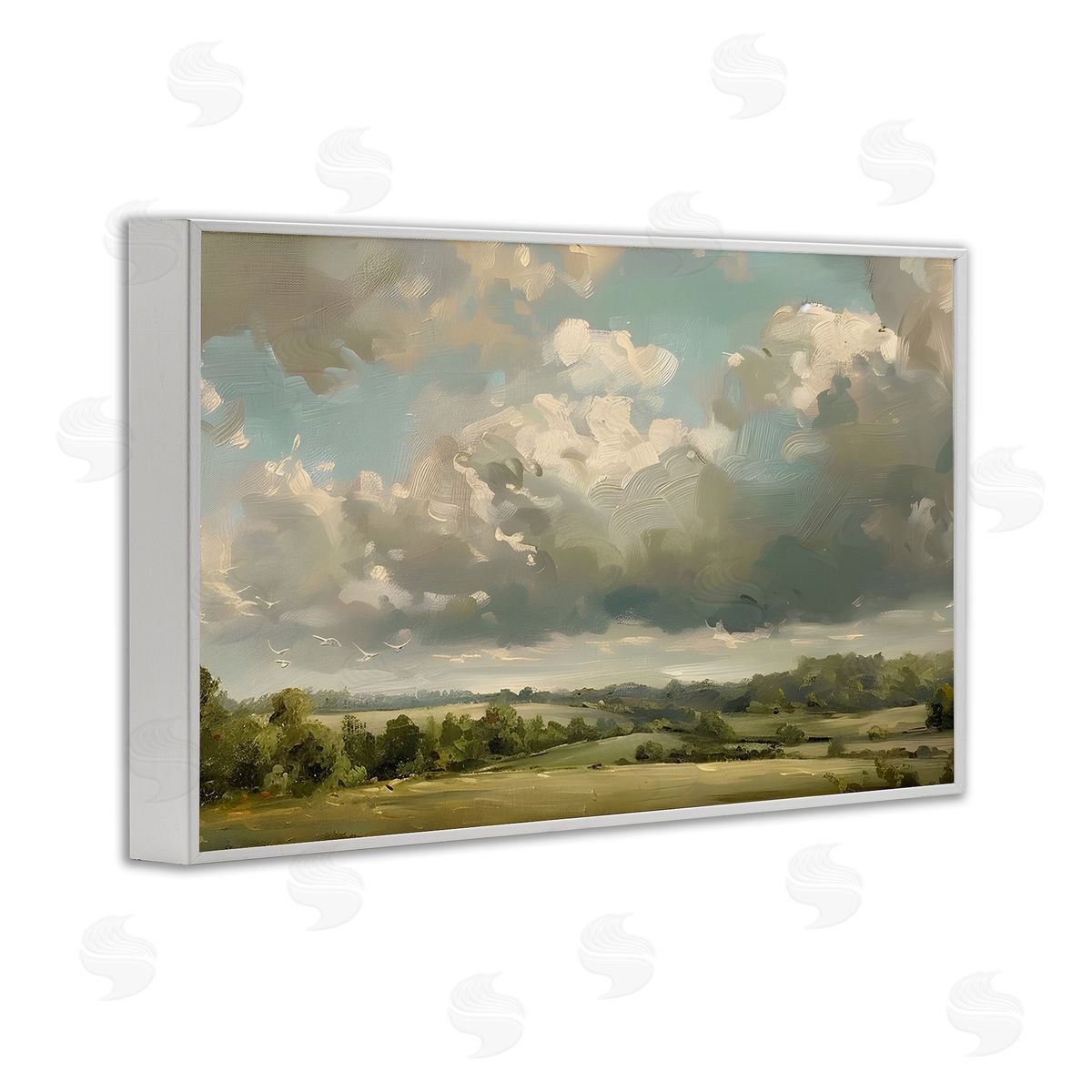 Sunlit Clouds over Countryside White Frame Print Wall Art, Home Decor by LSR Creative Studio