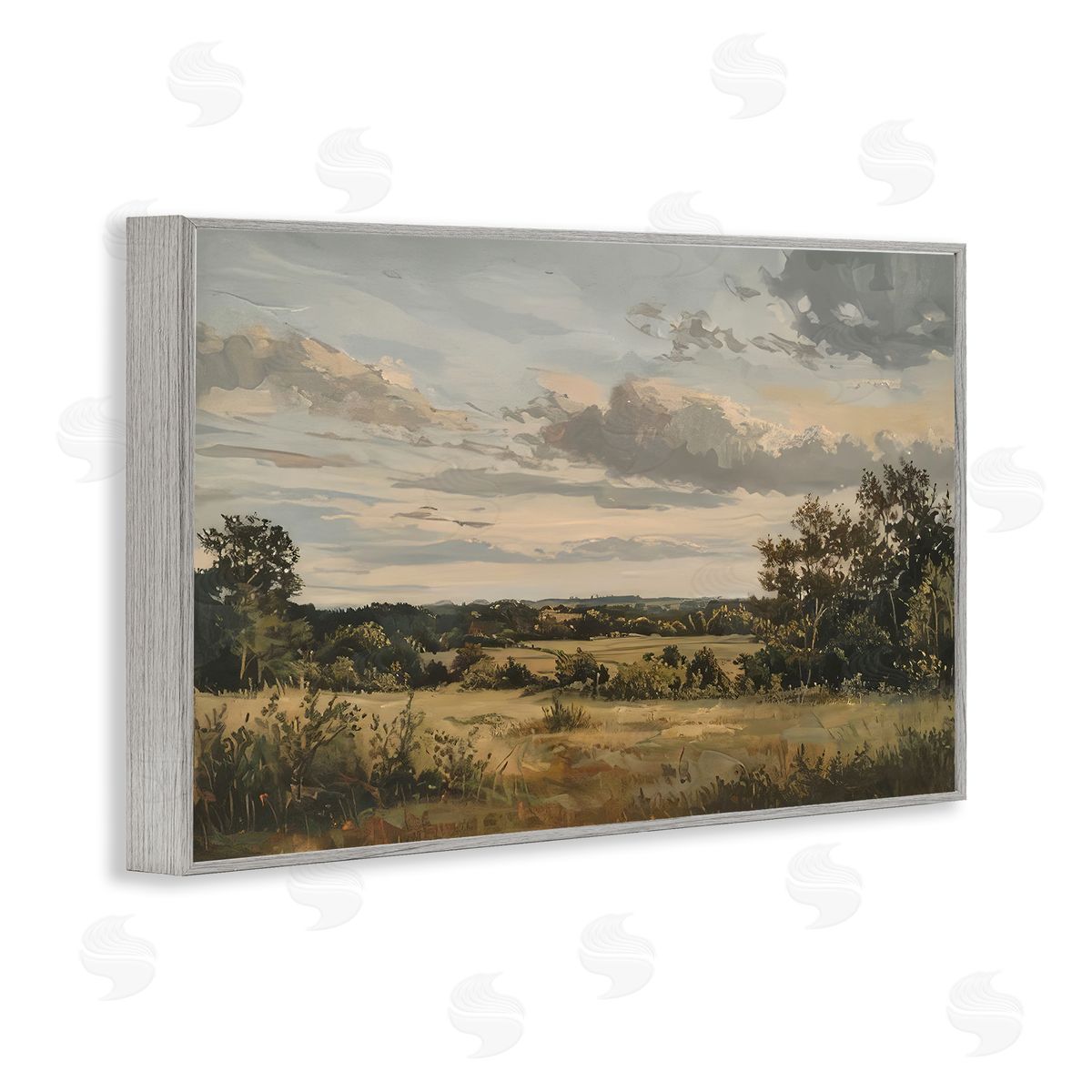 Evening Light Countryside Grey Frame Print Wall Art, Home Decor by LSR Creative Studio