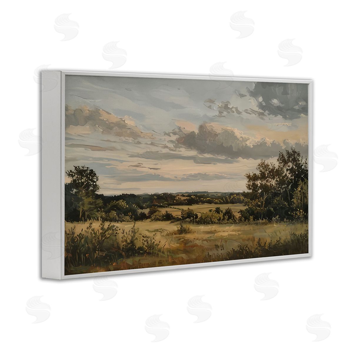 Evening Light Countryside White Frame Print Wall Art, Home Decor by LSR Creative Studio