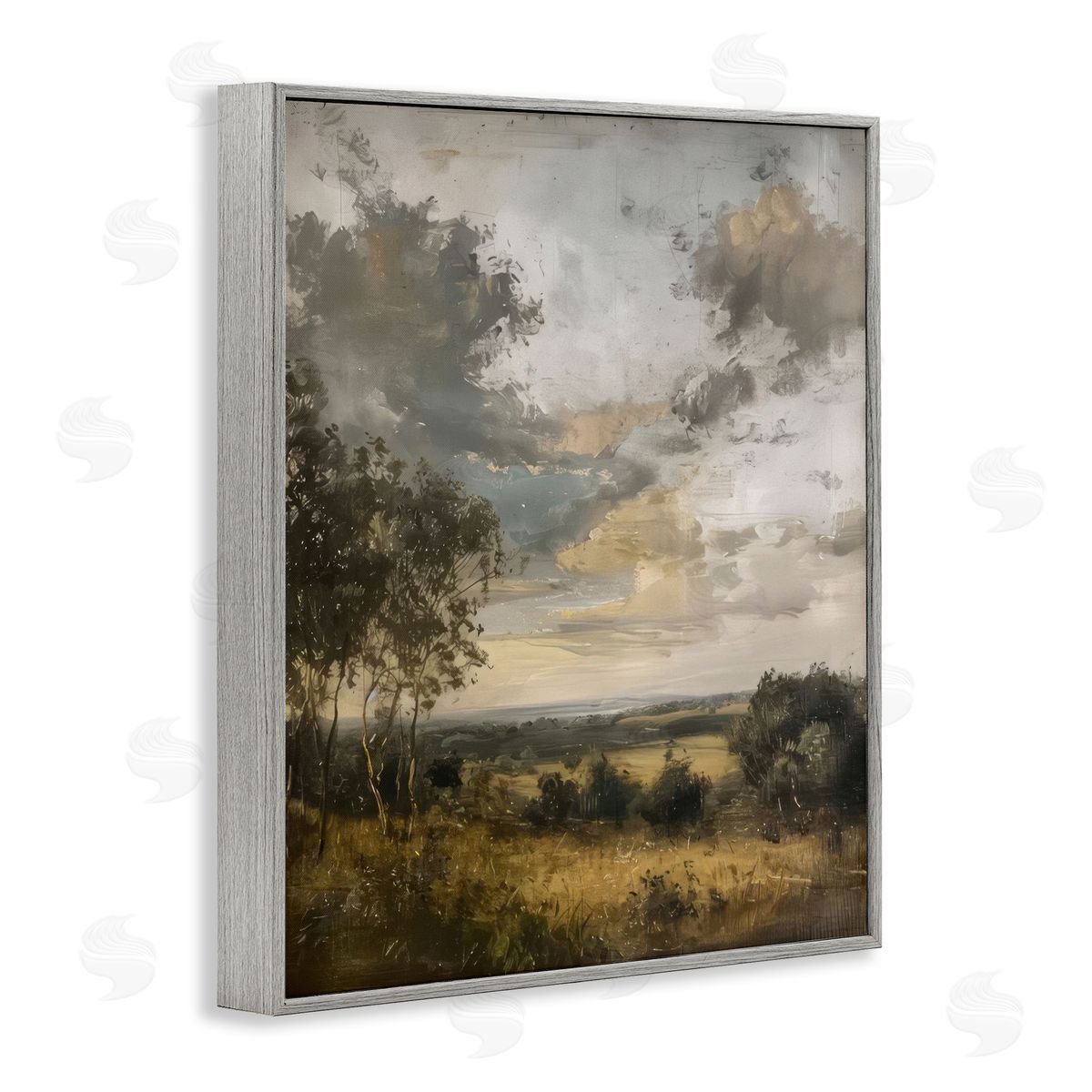 Rural Meadow at Dawn Grey Frame Print Wall Art, Home Decor by LSR Creative Studio
