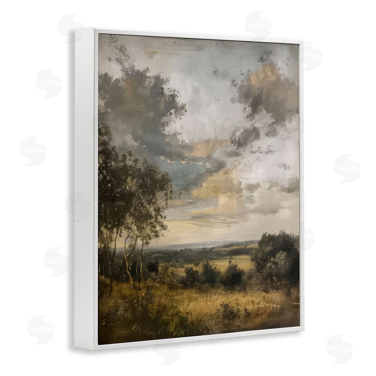 Rural Meadow at Dawn White Frame Print Wall Art, Home Decor by LSR Creative Studio