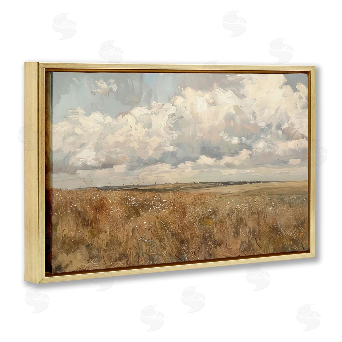 Wide Open Farm Field Gold Floating Frame Canvas Wall Art, Home Decor by LSR Creative Studio