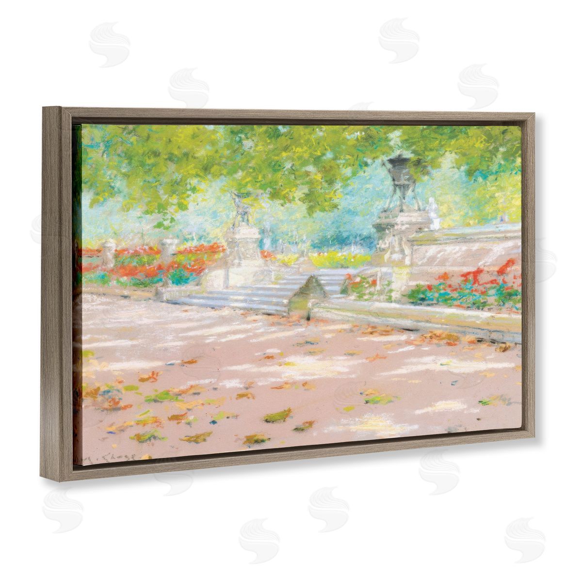 Summer Sunlight in Park Brown Floating Frame Canvas Wall Art, Home Decor by LSR Design Studio