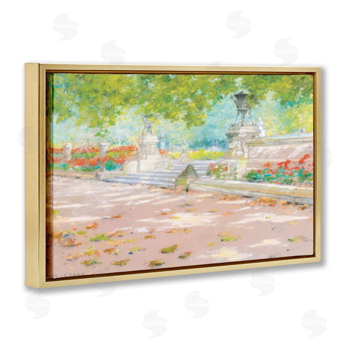 Summer Sunlight in Park Gold Floating Frame Canvas Wall Art, Home Decor by LSR Design Studio