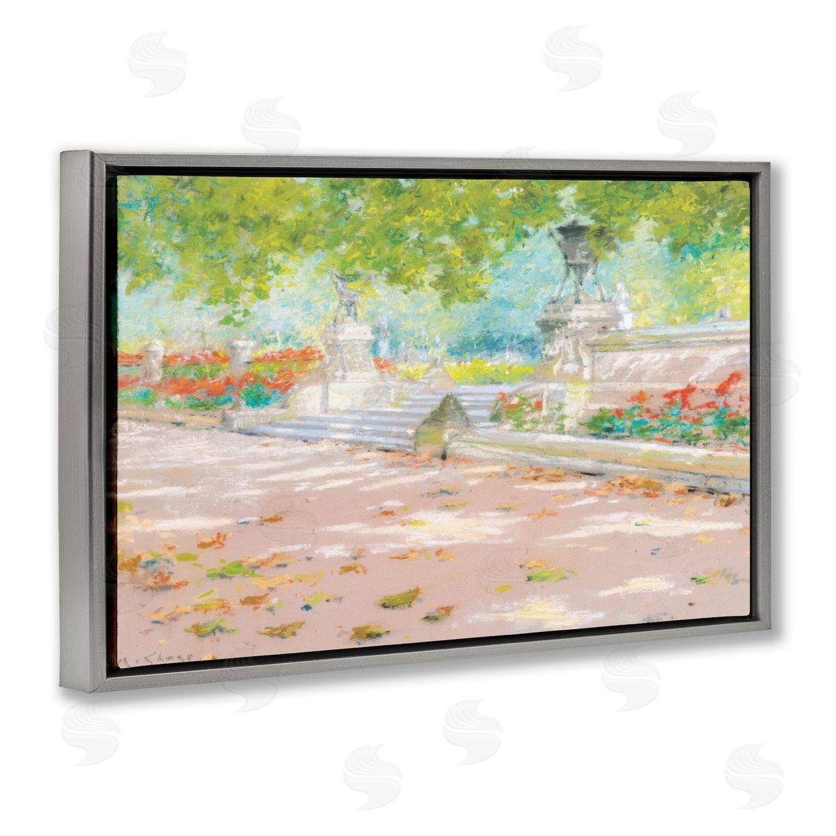 Summer Sunlight in Park Grey Floating Frame Canvas Wall Art, Home Decor by LSR Design Studio