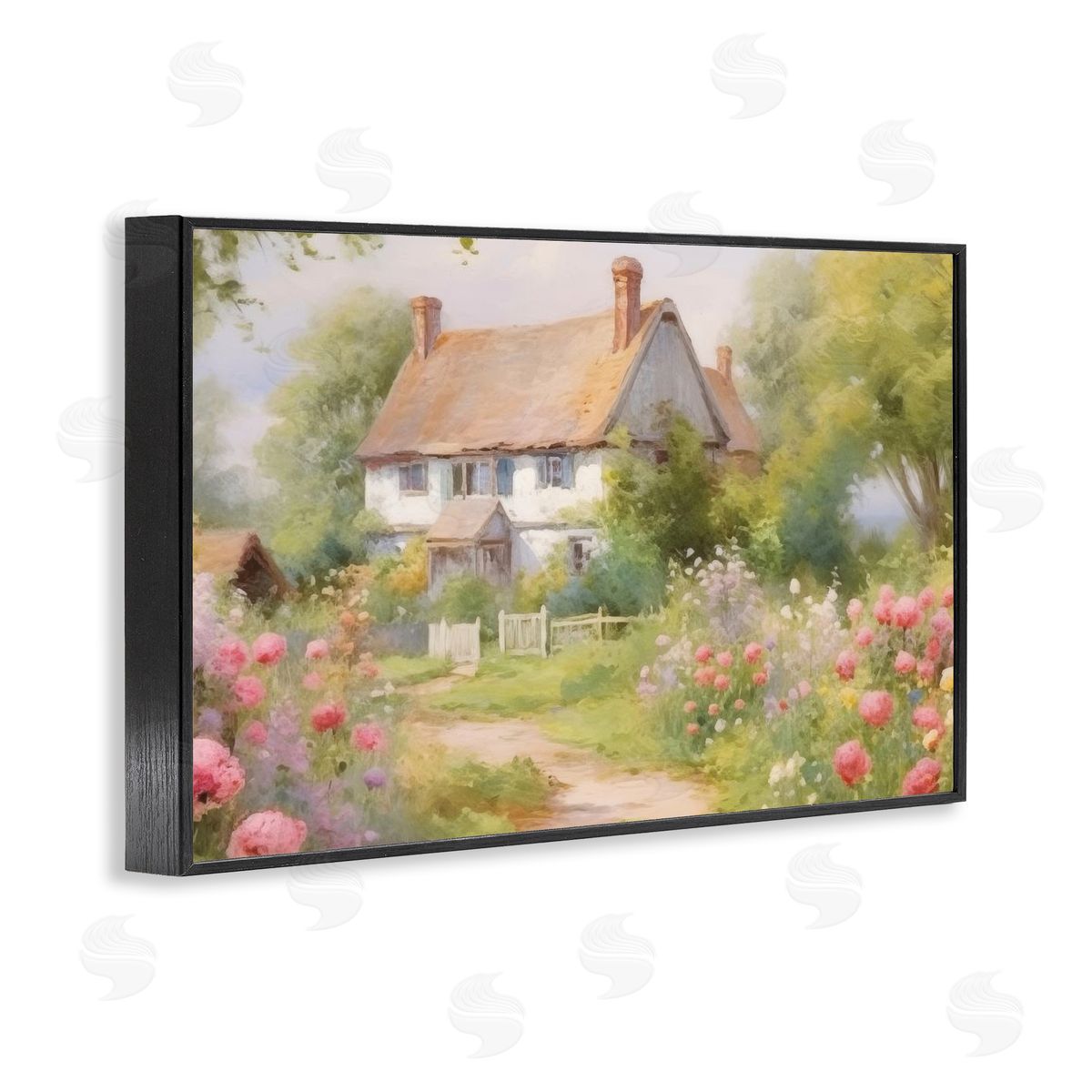 Nature Filled Cottage Garden Black Frame Print Wall Art, Home Decor by Nini Art