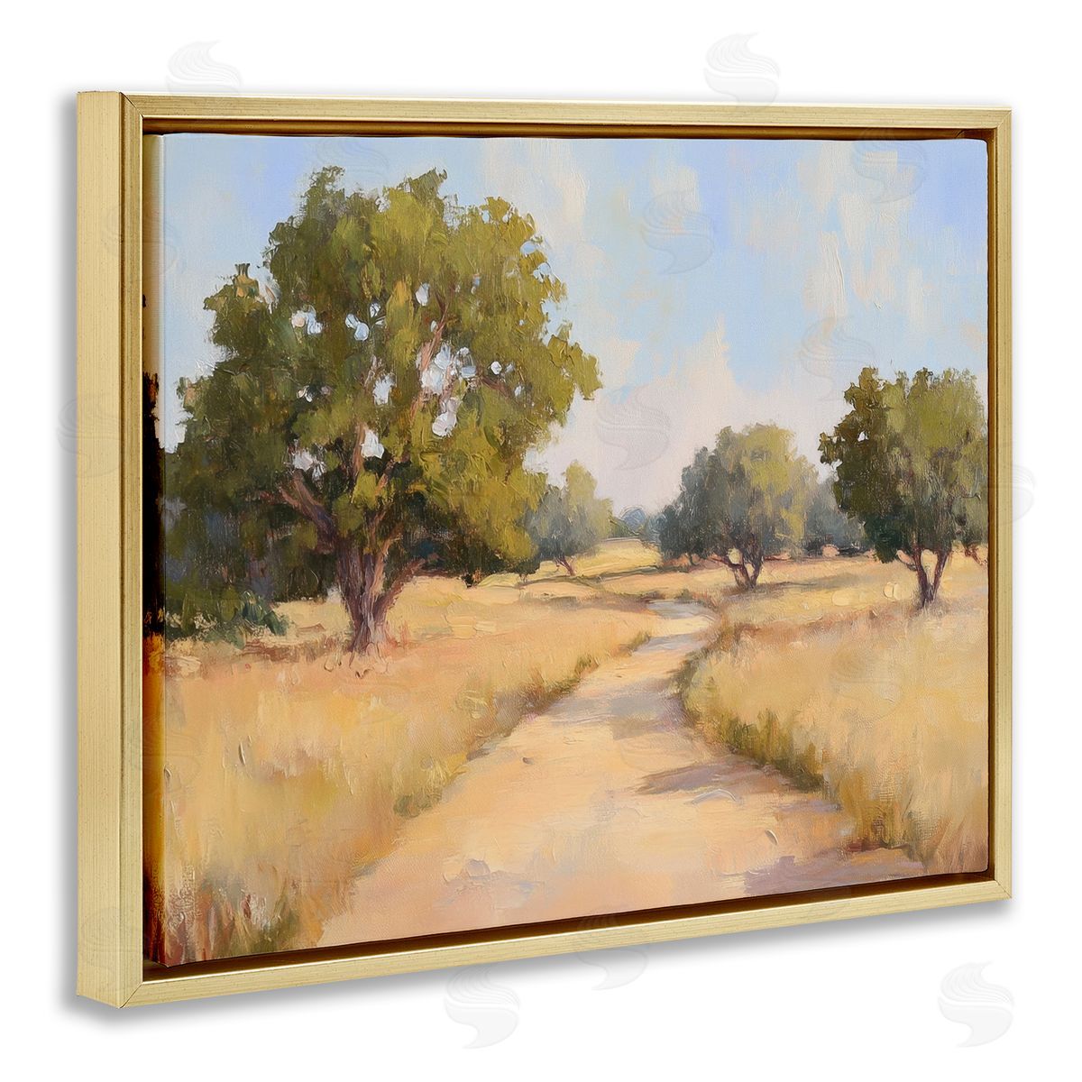 Getting Lost Natural Field Gold Floating Frame Canvas Wall Art, Home Decor by Petal Prints Design