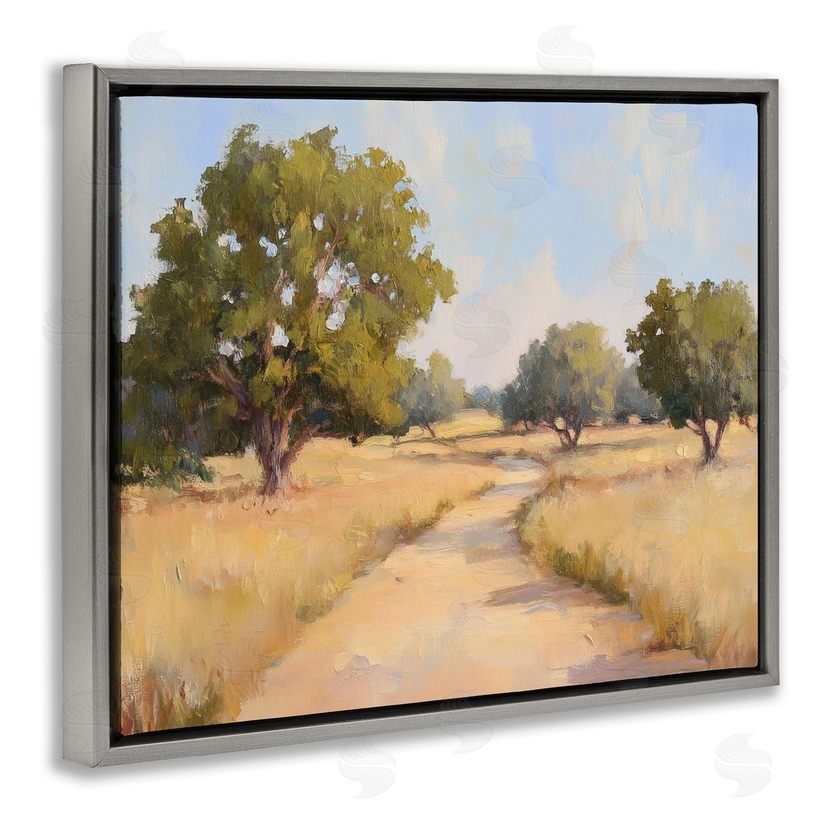 Getting Lost Natural Field Grey Floating Frame Canvas Wall Art, Home Decor by Petal Prints Design