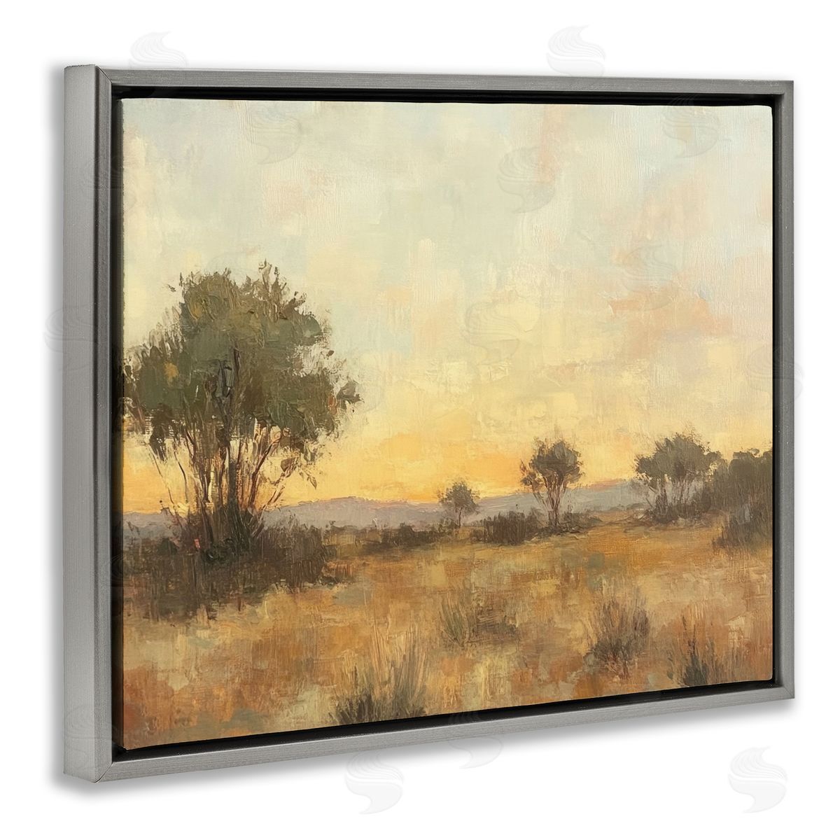 Honey Hued Horizon Grey Floating Frame Canvas Wall Art, Home Decor by Petal Prints Design