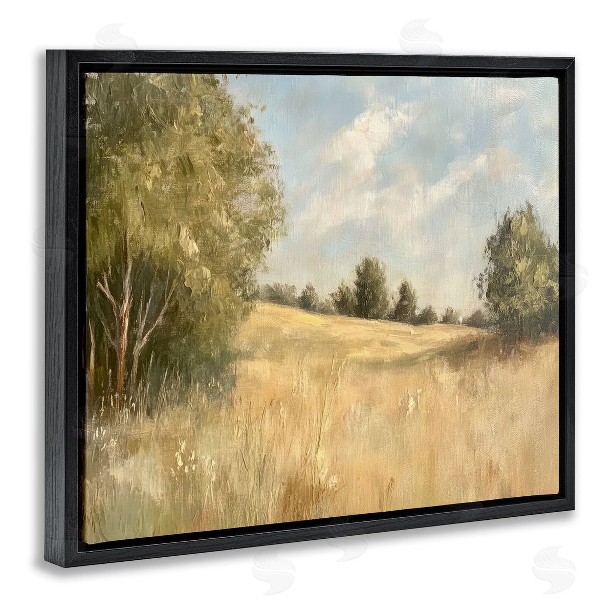 Classic Country Field Black Floating Frame Canvas Wall Art, Home Decor by Petal Prints Design