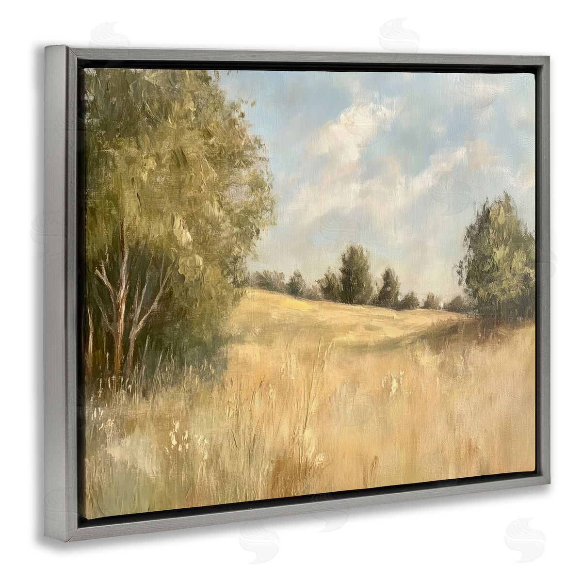 Classic Country Field Grey Floating Frame Canvas Wall Art, Home Decor by Petal Prints Design