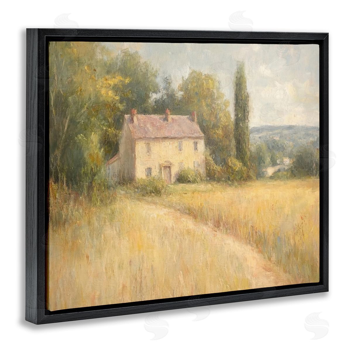 Hide Away Cottage House Black Floating Frame Canvas Wall Art, Home Decor by Petal Prints Design