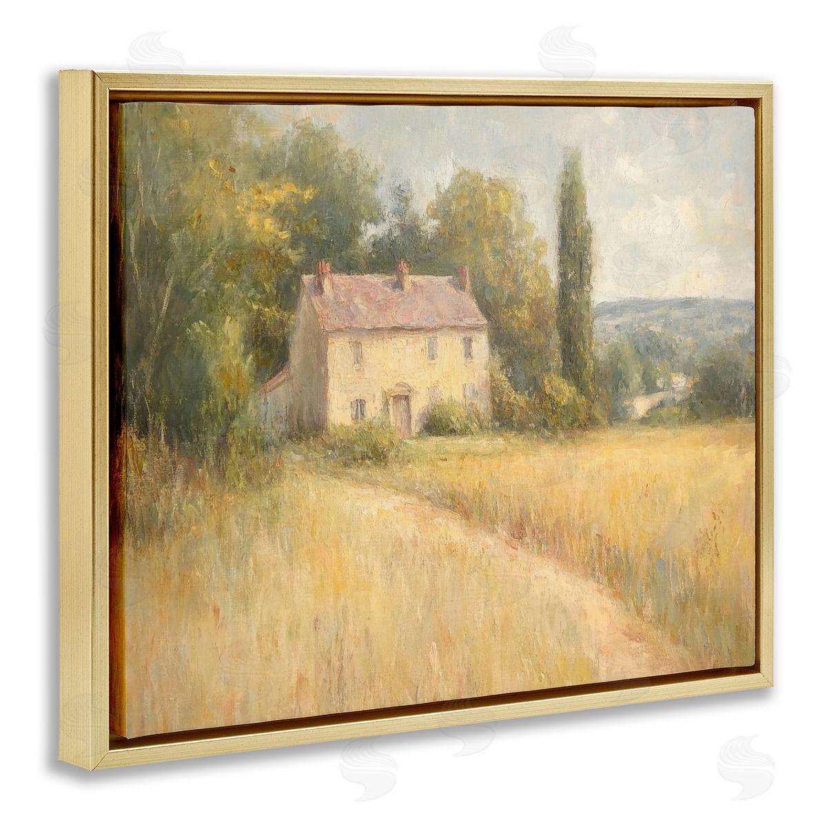 Hide Away Cottage House Gold Floating Frame Canvas Wall Art, Home Decor by Petal Prints Design