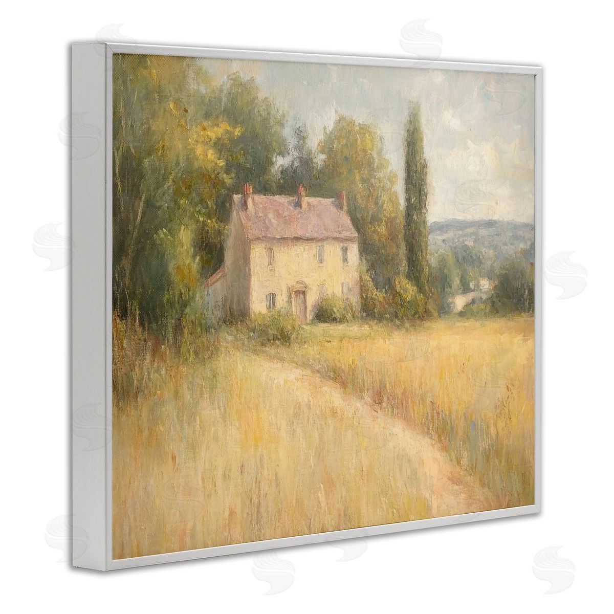 Hide Away Cottage House White Frame Print Wall Art, Home Decor by Petal Prints Design