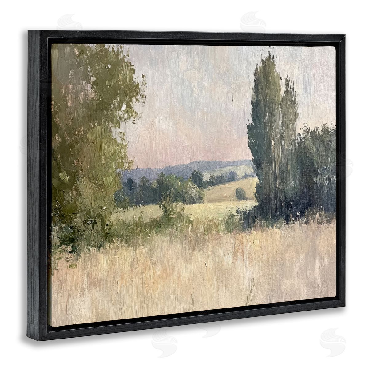 Tranquil Abstract Countryside Black Floating Frame Canvas Wall Art, Home Decor by Petal Prints Design