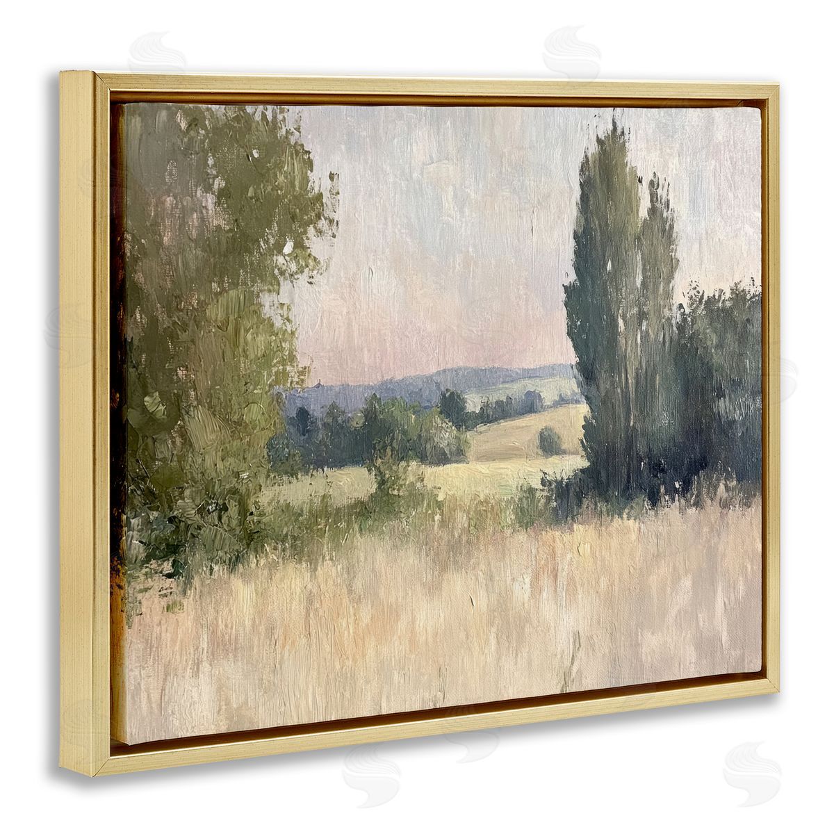 Tranquil Abstract Countryside Gold Floating Frame Canvas Wall Art, Home Decor by Petal Prints Design