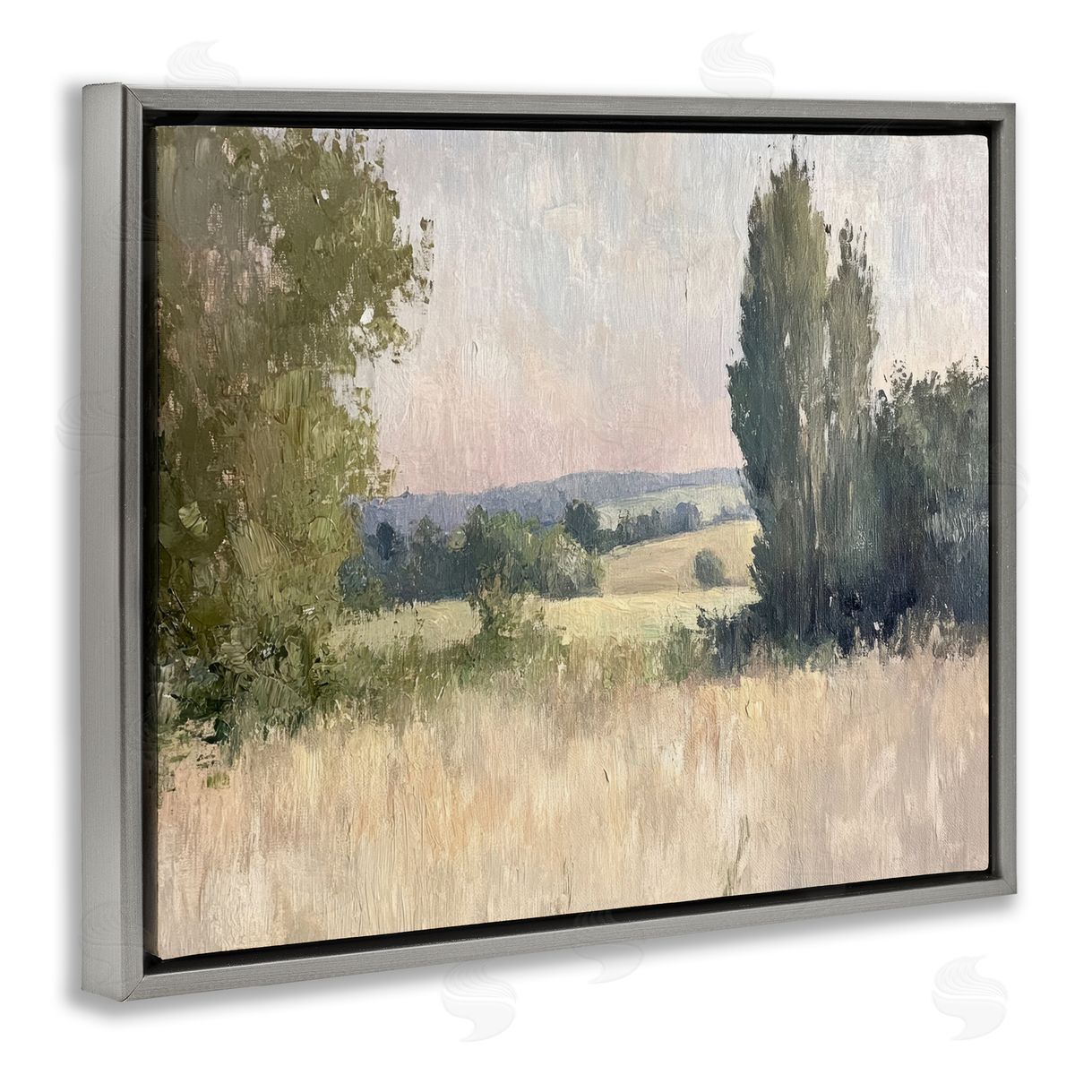 Tranquil Abstract Countryside Grey Floating Frame Canvas Wall Art, Home Decor by Petal Prints Design