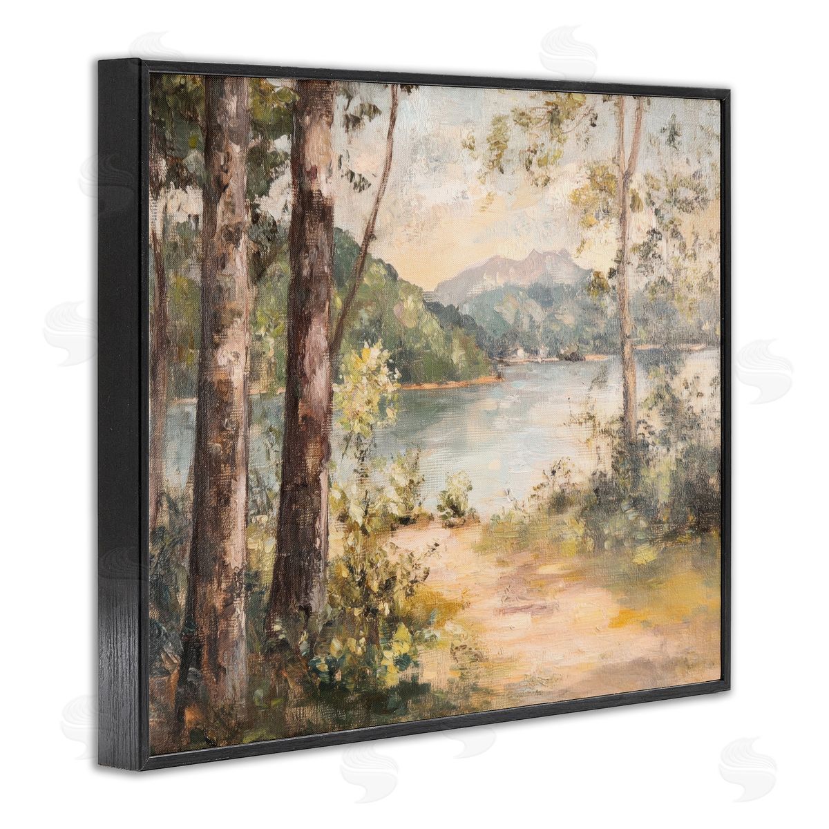 Peaceful Lakeside Landscape Black Frame Print Wall Art, Home Decor by Petal Prints Design