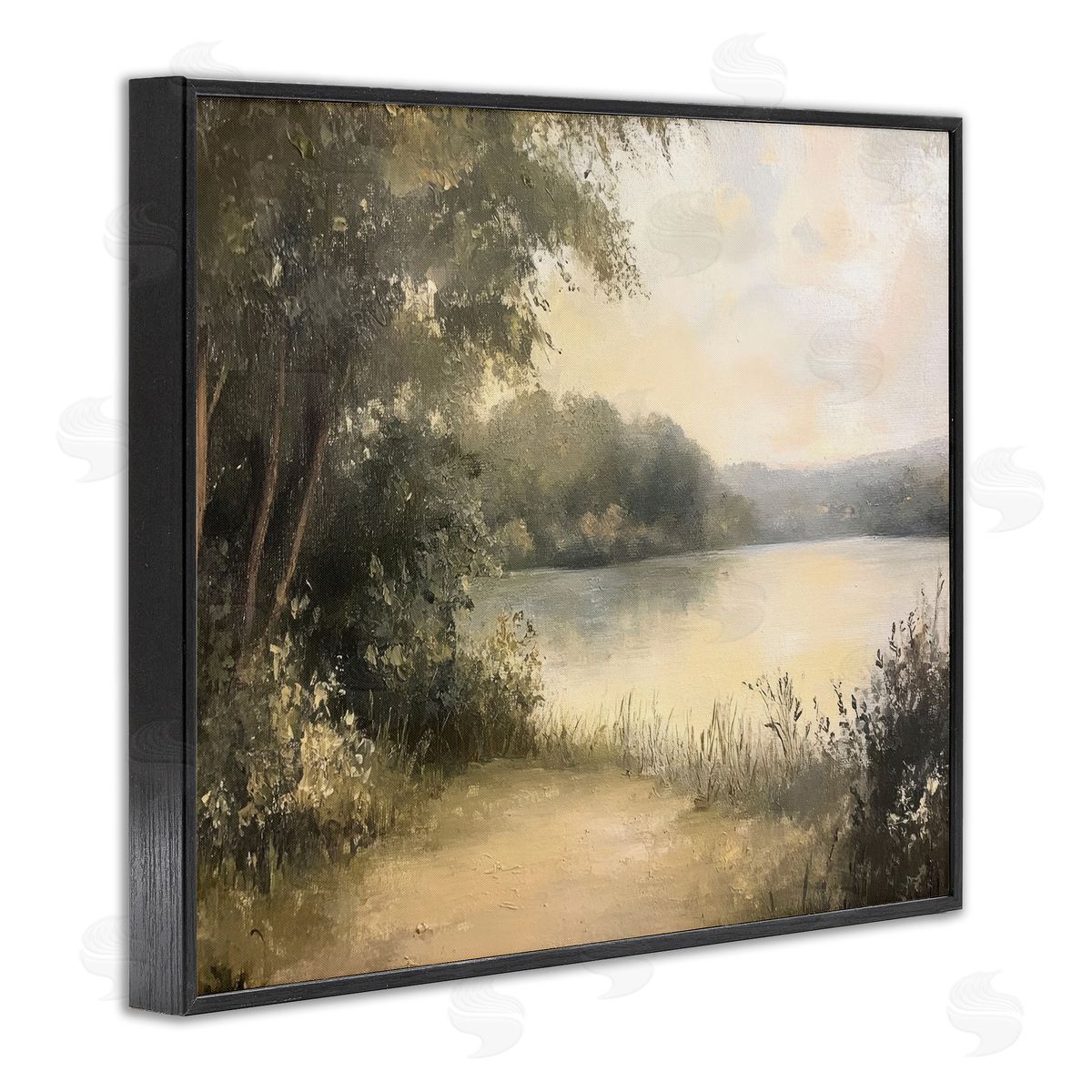 Shore of Peaceful Lake Black Frame Print Wall Art, Home Decor by Petal Prints Design