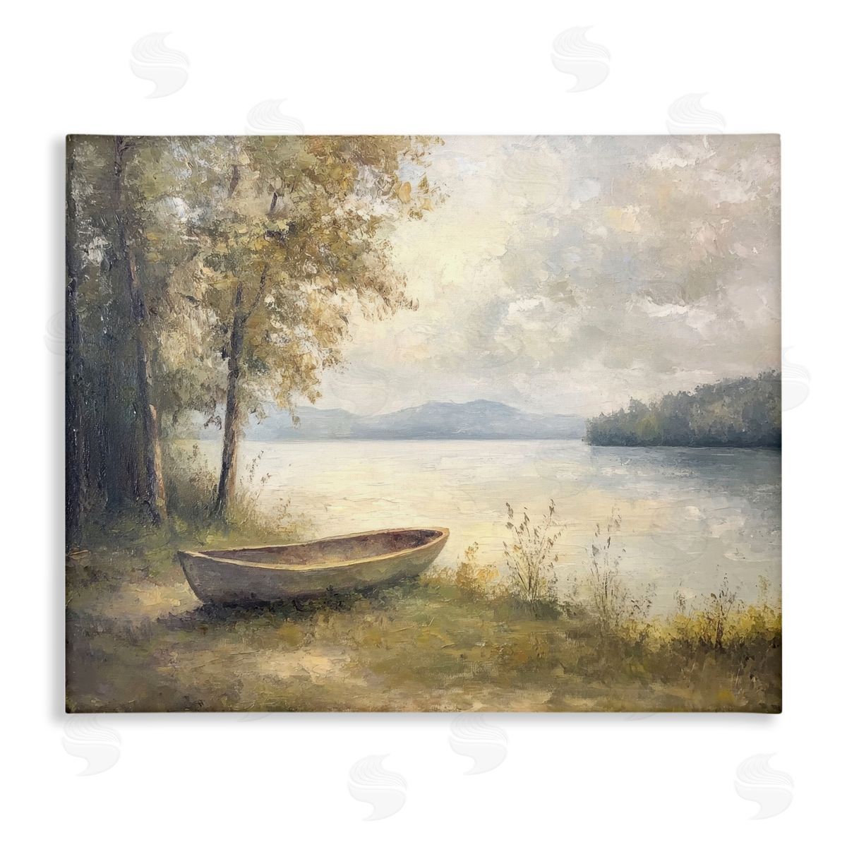 Boat at Lake's Edge Canvas Wall Art, Home Decor by Petal Prints Design