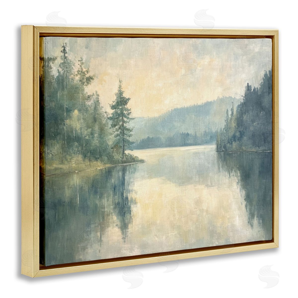 Mountain's Reflection Landscape Gold Floating Frame Canvas Wall Art, Home Decor by Petal Prints Design