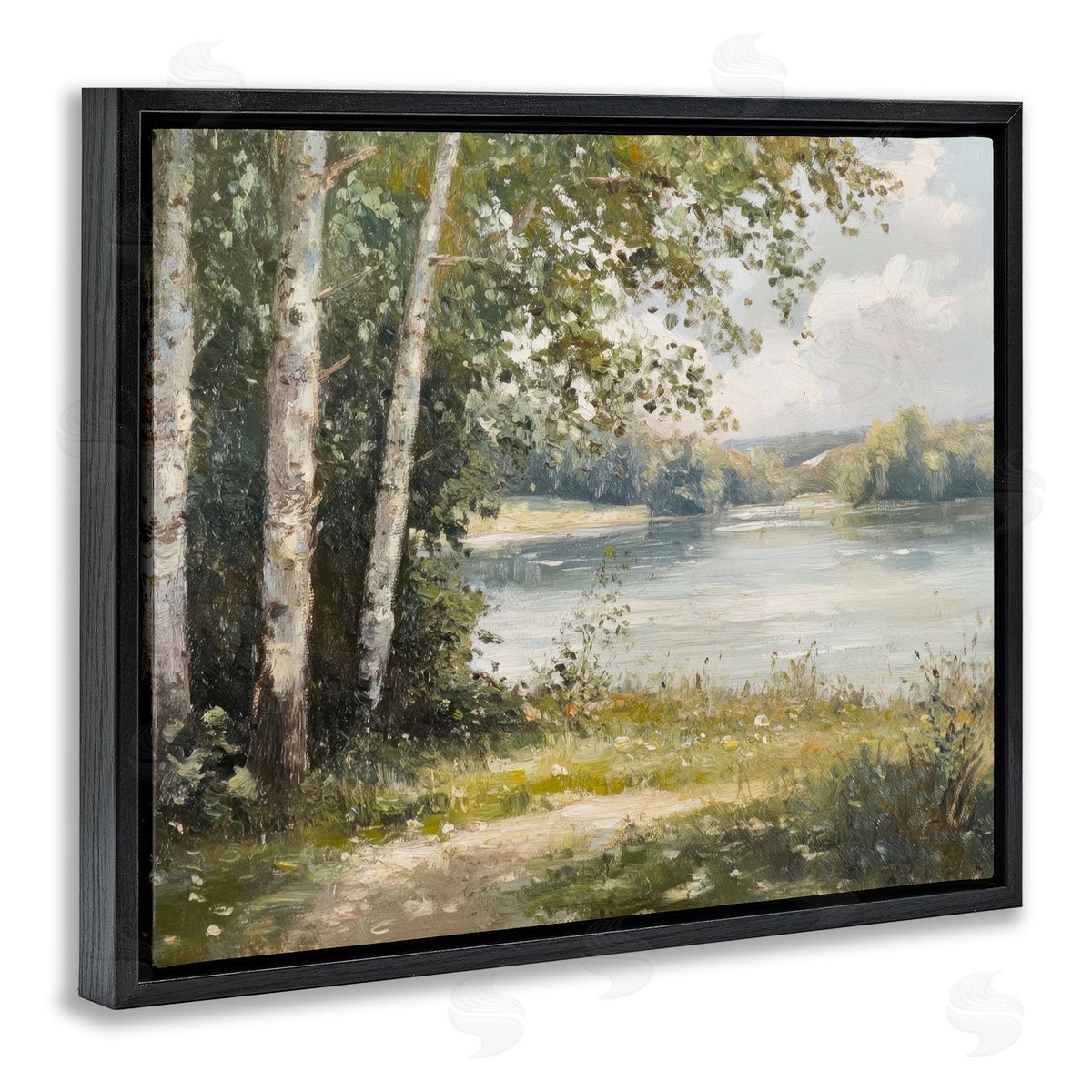 Place To Relax Lake View Black Floating Frame Canvas Wall Art, Home Decor by Petal Prints Design