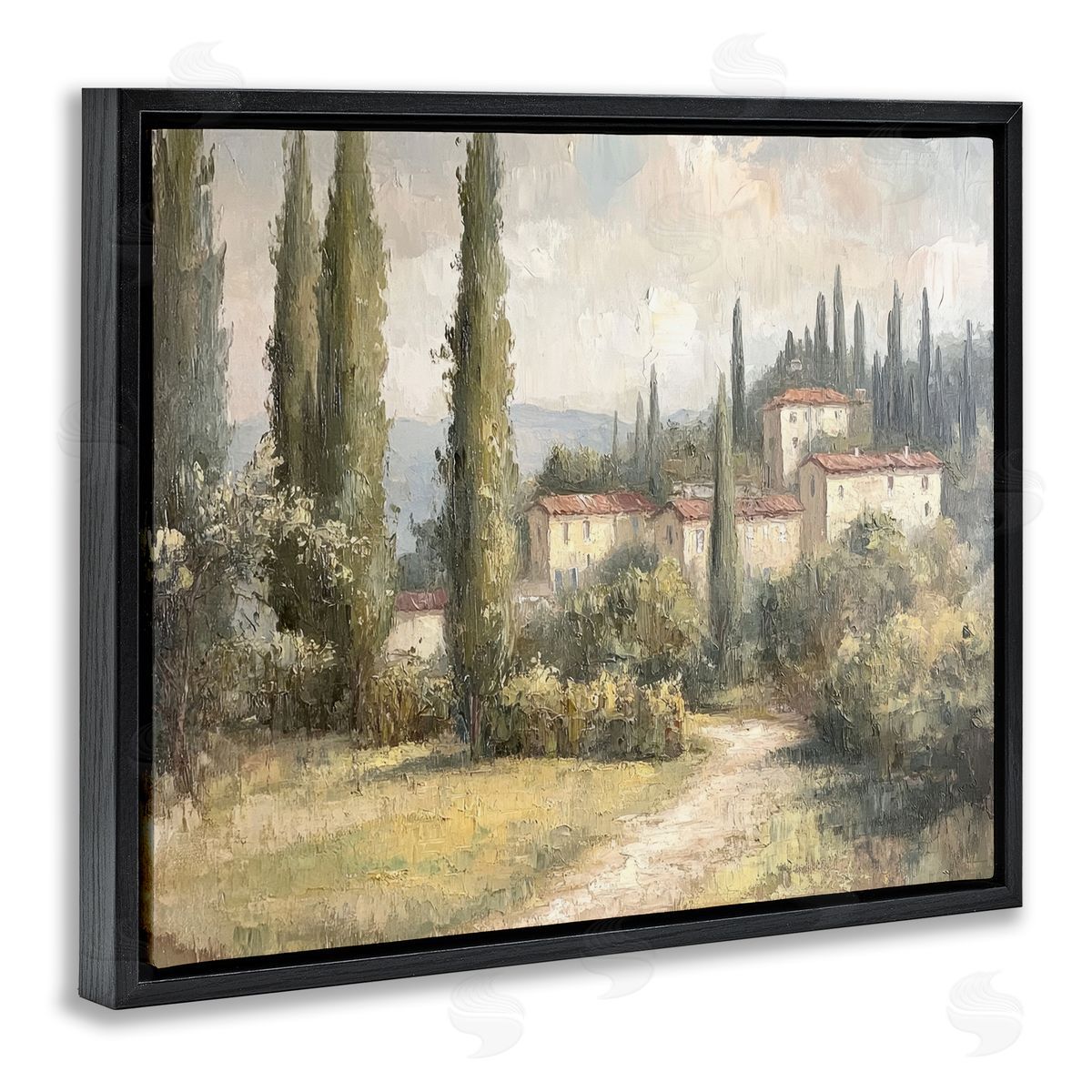 Villa Hidden in Trees Black Floating Frame Canvas Wall Art, Home Decor by Petal Prints Design