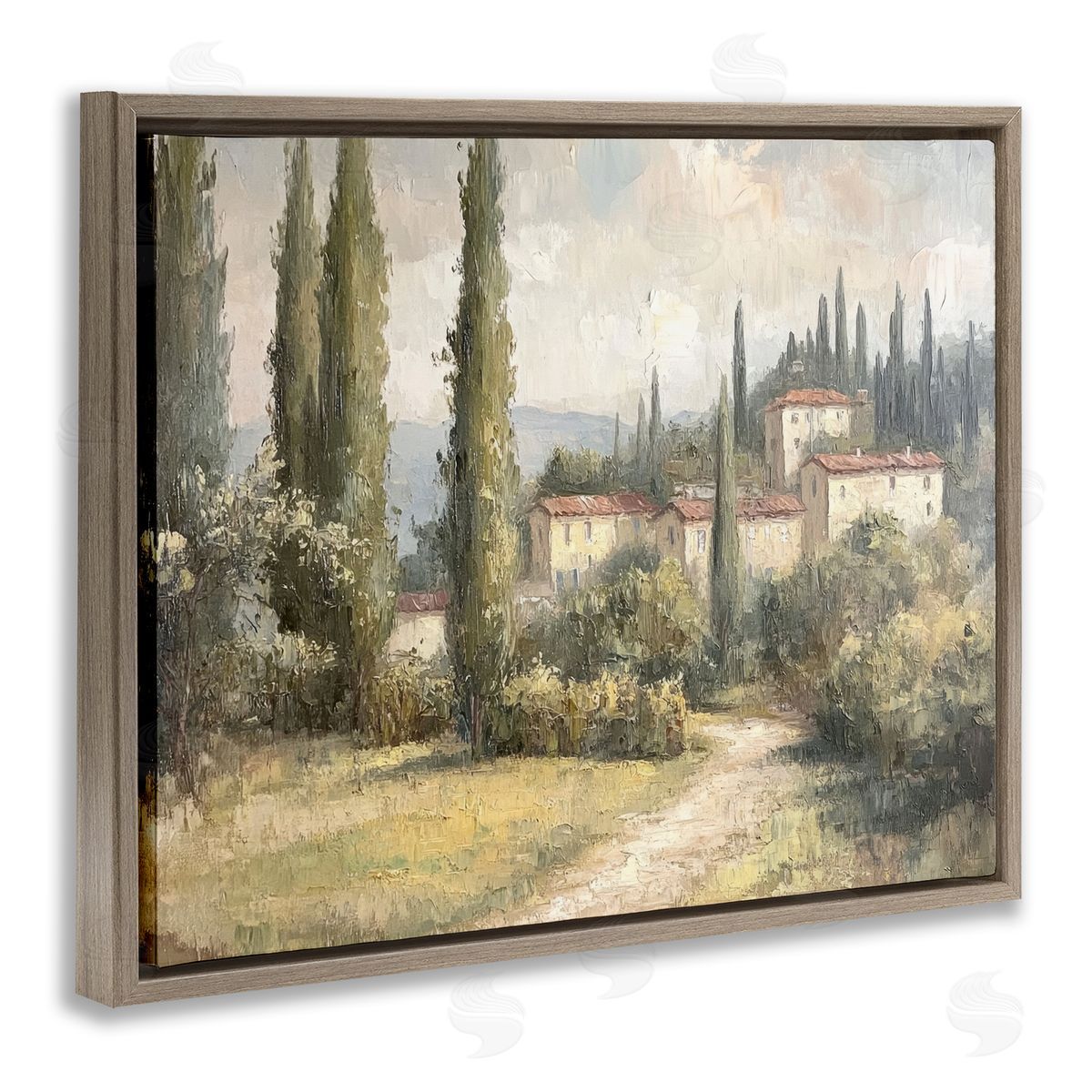Villa Hidden in Trees Brown Floating Frame Canvas Wall Art, Home Decor by Petal Prints Design
