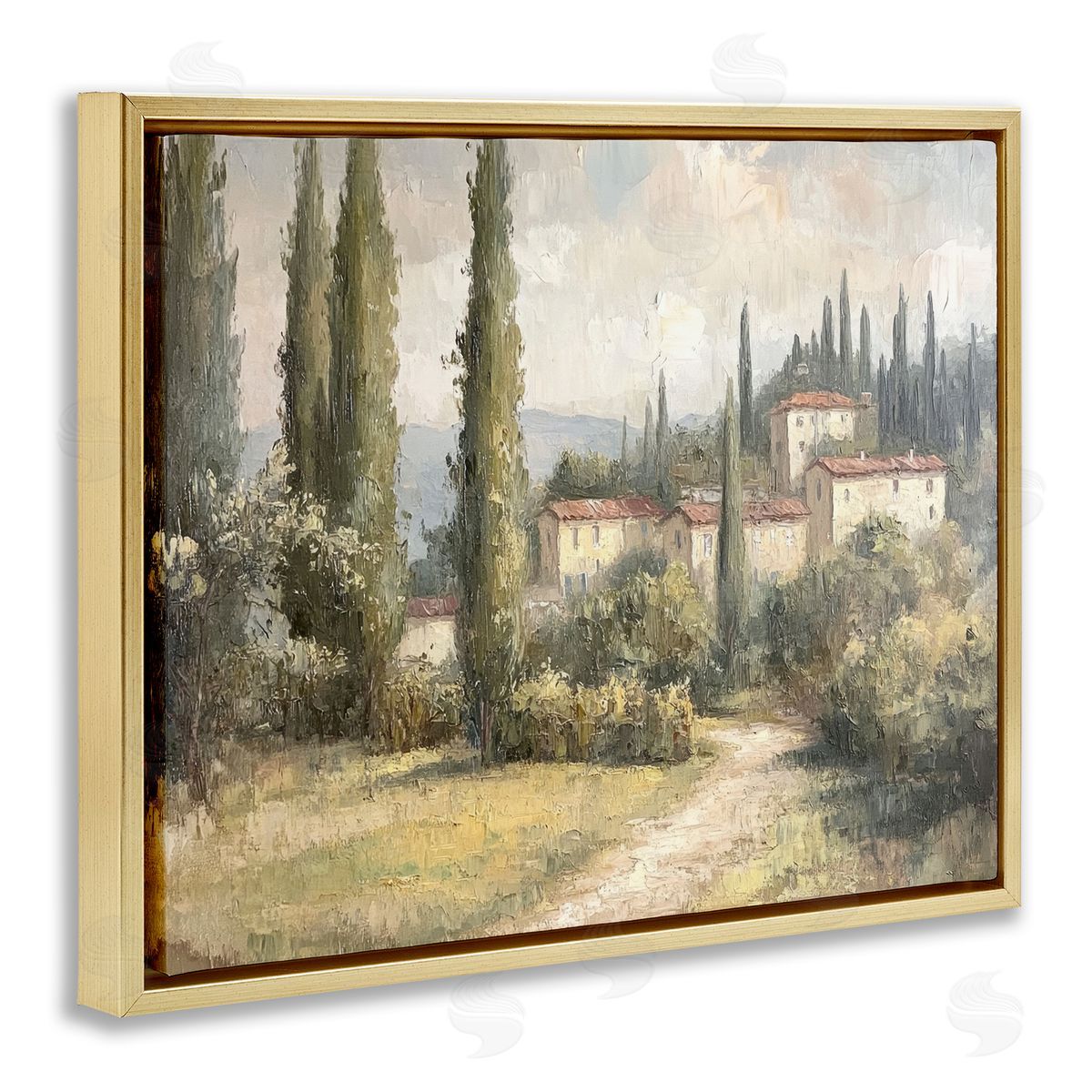 Villa Hidden in Trees Gold Floating Frame Canvas Wall Art, Home Decor by Petal Prints Design