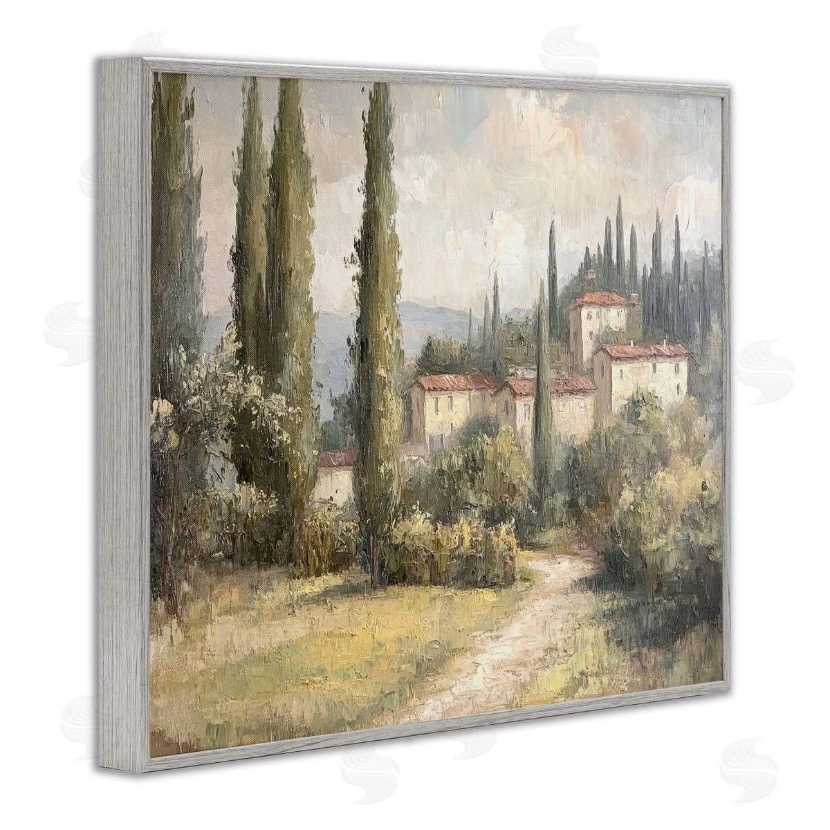 Villa Hidden in Trees Grey Frame Print Wall Art, Home Decor by Petal Prints Design