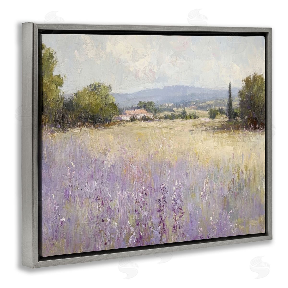 Lavender Farmland Meadow Grey Floating Frame Canvas Wall Art, Home Decor by Petal Prints Design