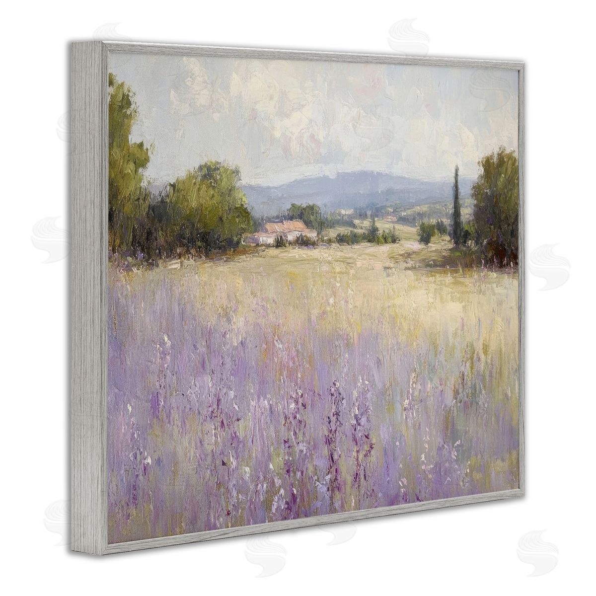 Lavender Farmland Meadow Grey Frame Print Wall Art, Home Decor by Petal Prints Design