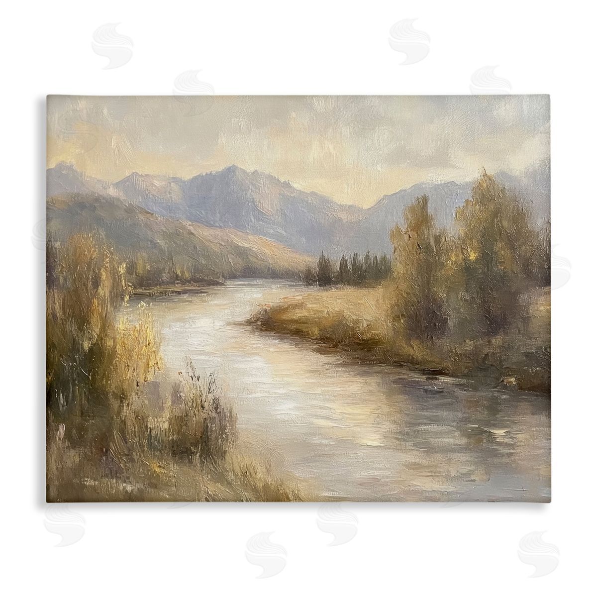 Flowing River & Distant Mountains Canvas Wall Art, Home Decor by Petal Prints Design