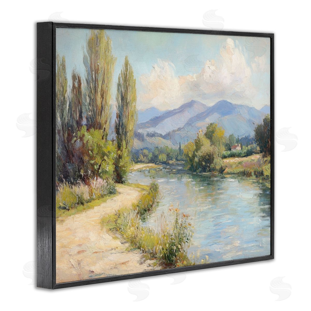 Along The Mountain River Black Frame Print Wall Art, Home Decor by Petal Prints Design
