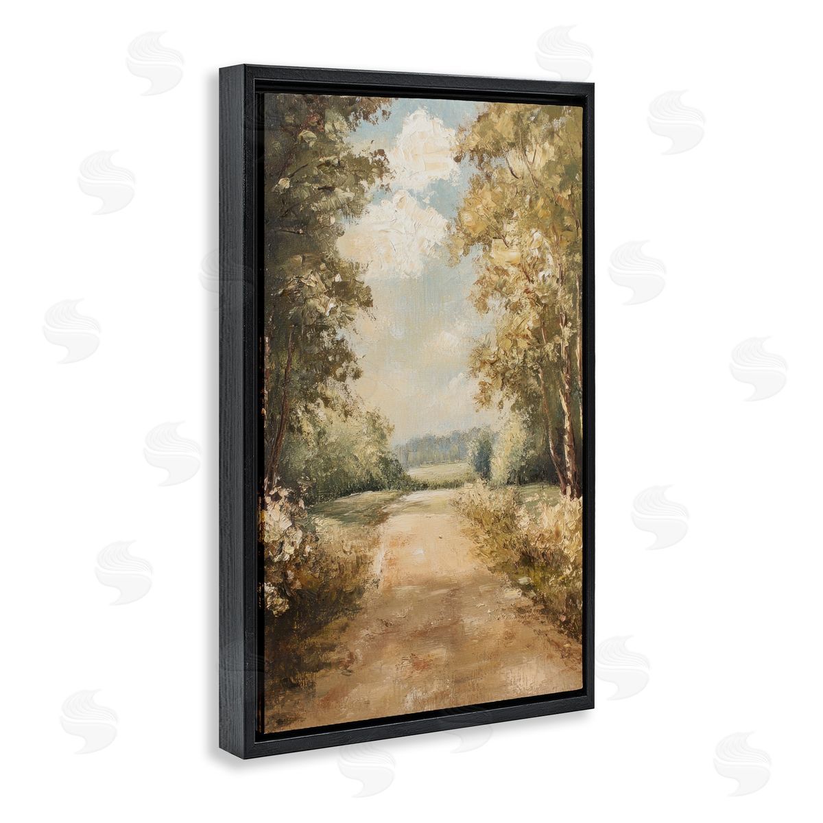 Walk Through Country Forest Black Floating Frame Canvas Wall Art, Home Decor by Petal Prints Design