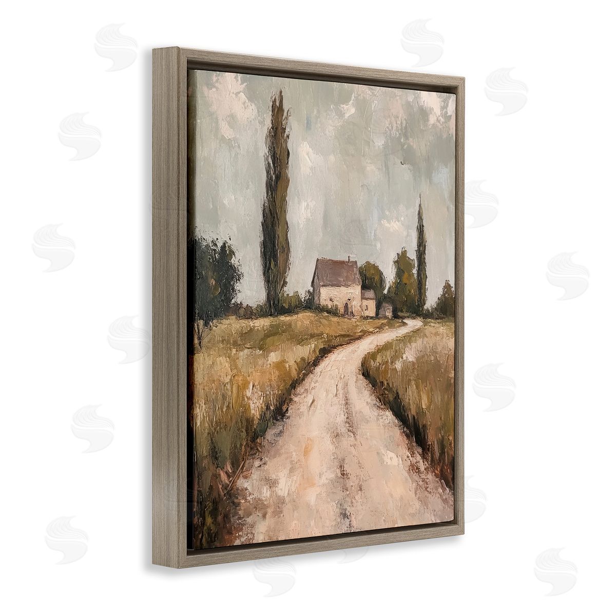 Painterly Quiet Country Brown Floating Frame Canvas Wall Art, Home Decor by Petal Prints Design
