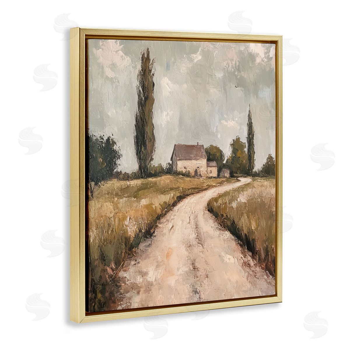 Painterly Quiet Country Gold Floating Frame Canvas Wall Art, Home Decor by Petal Prints Design
