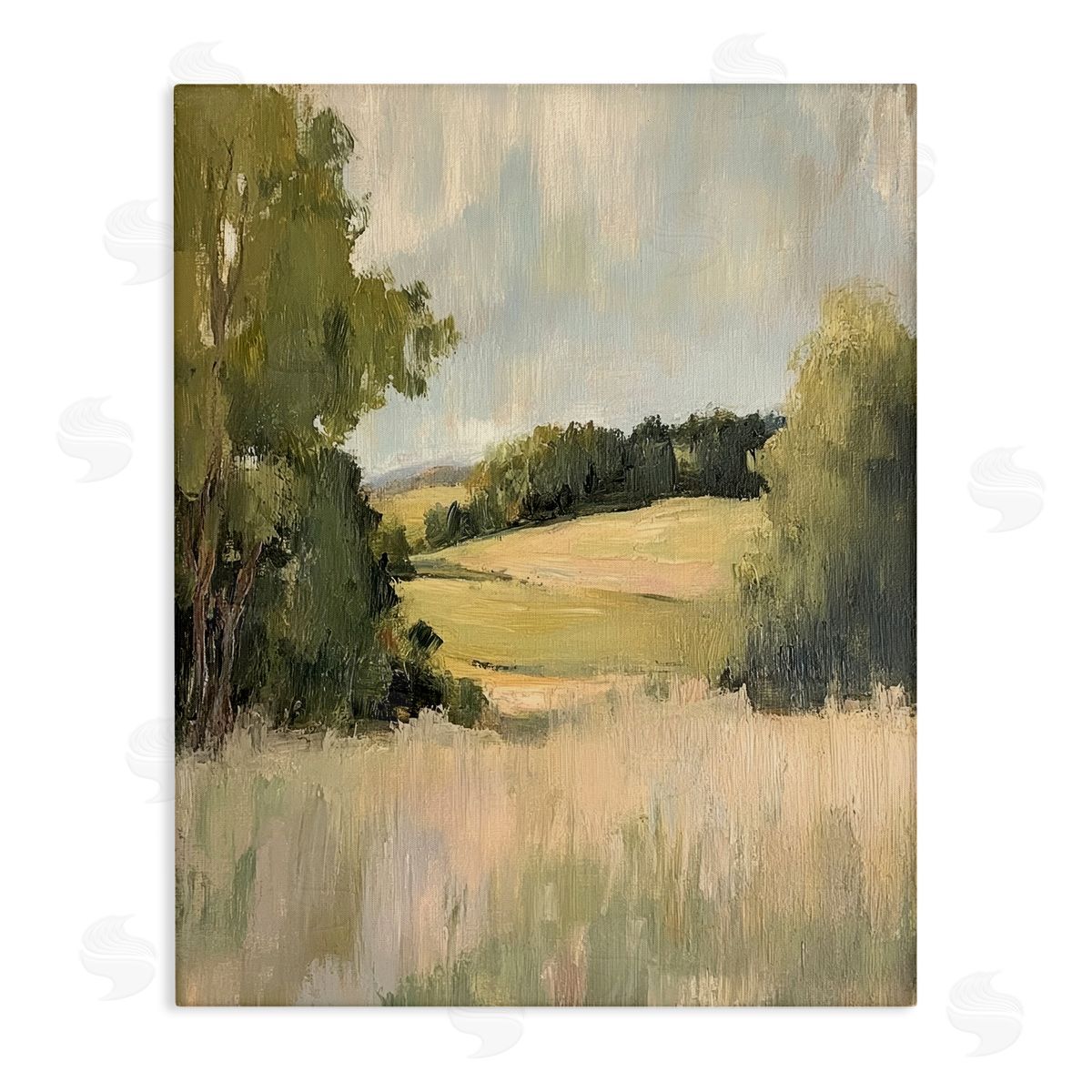 Painterly Green Valley View Canvas Wall Art, Home Decor by Petal Prints Design