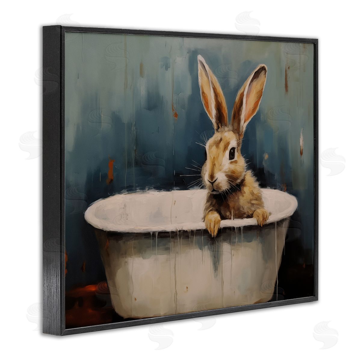 Baby Bunny in Tub Black Frame Print Wall Art, Home Decor by Arlington Prints