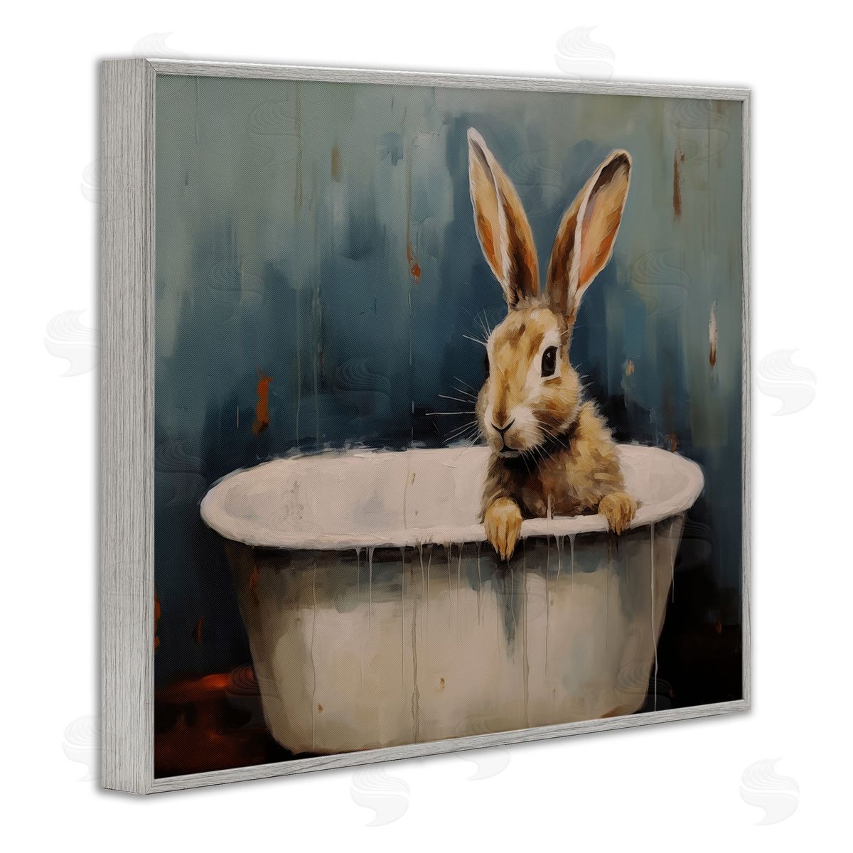 Baby Bunny in Tub Grey Frame Print Wall Art, Home Decor by Arlington Prints