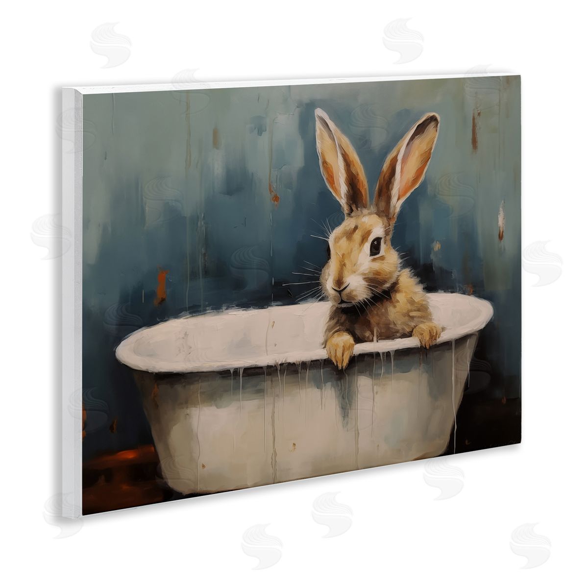 Baby Bunny in Tub Wood Plaque Wall Art, Home Decor by Arlington Prints