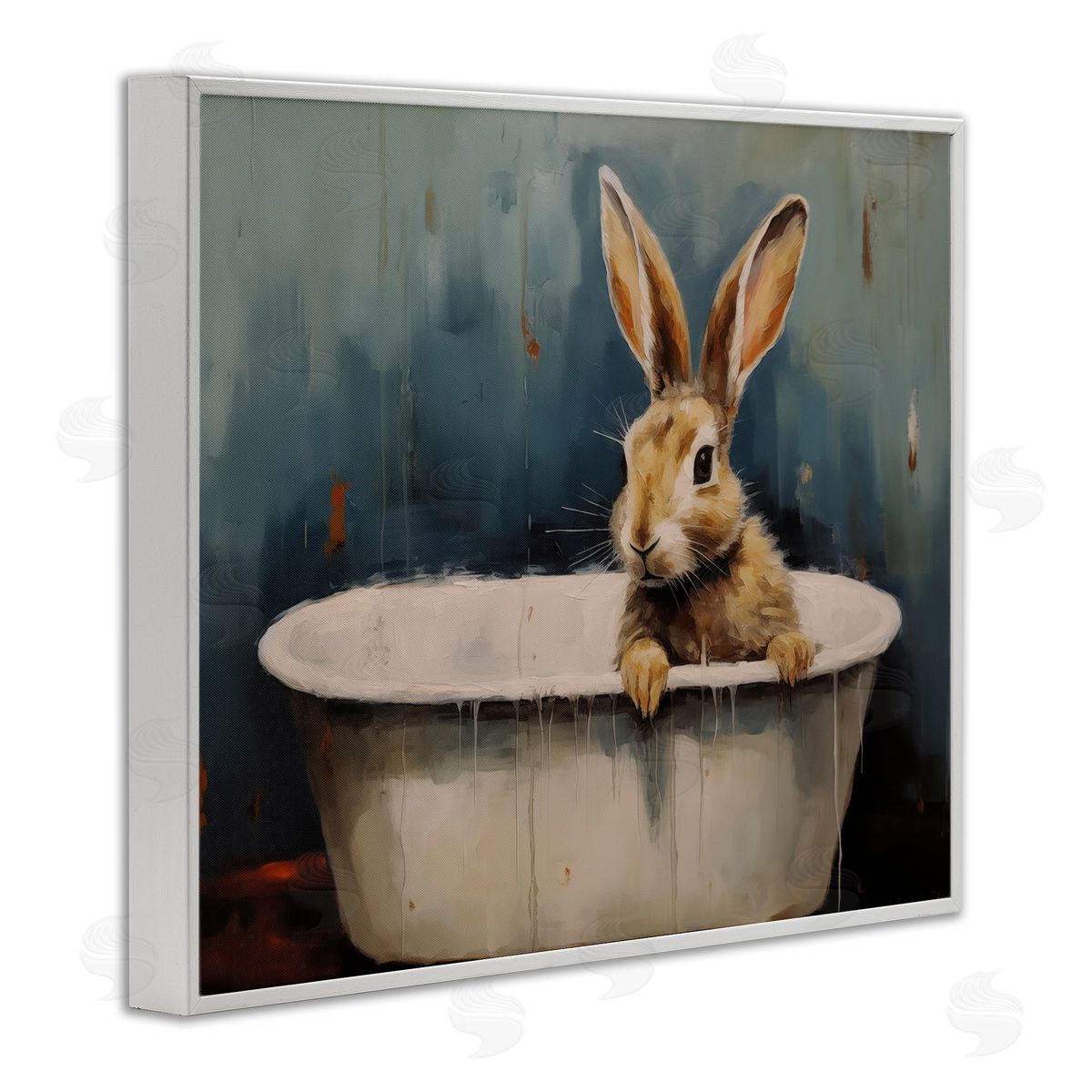 Baby Bunny in Tub White Frame Print Wall Art, Home Decor by Arlington Prints