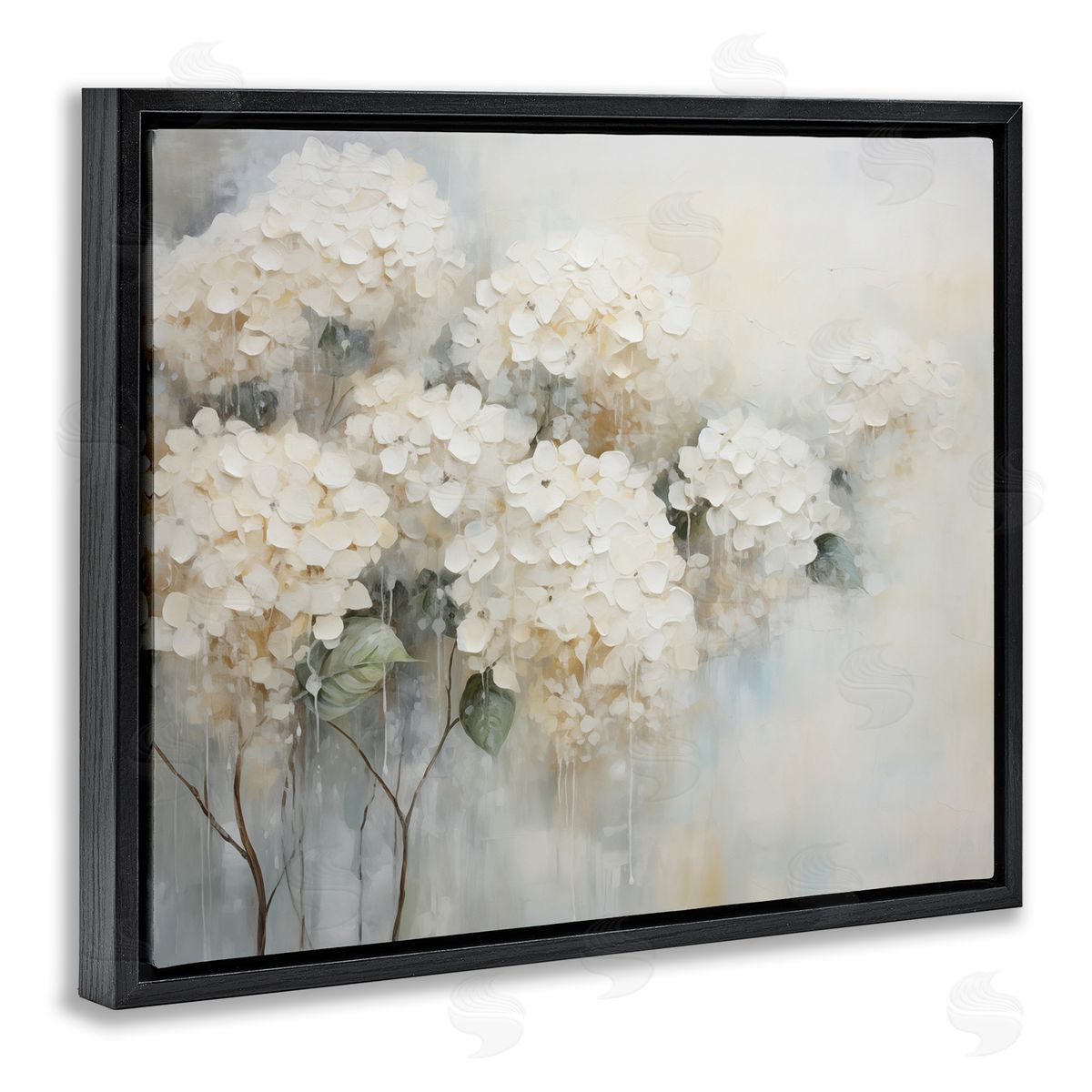 Subtle Fading White Hydrangeas Black Floating Frame Canvas Wall Art, Home Decor by Arlington Prints