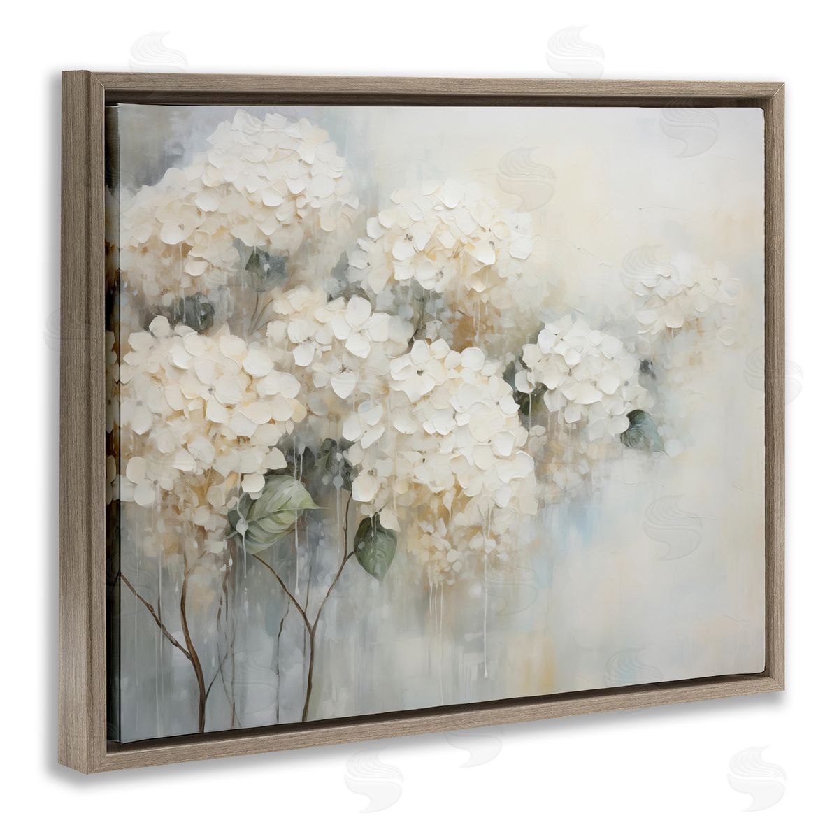 Subtle Fading White Hydrangeas Brown Floating Frame Canvas Wall Art, Home Decor by Arlington Prints