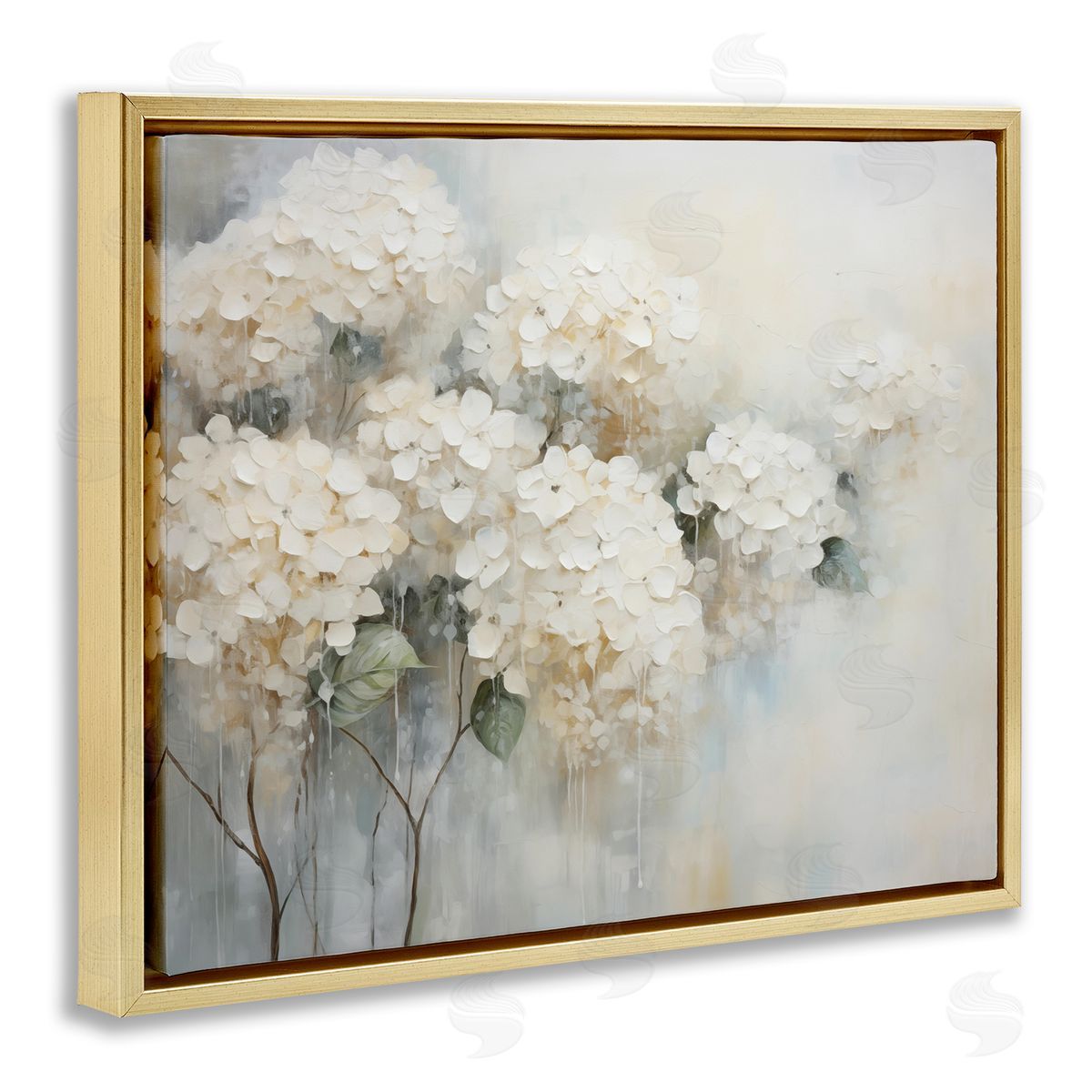 Subtle Fading White Hydrangeas Gold Floating Frame Canvas Wall Art, Home Decor by Arlington Prints