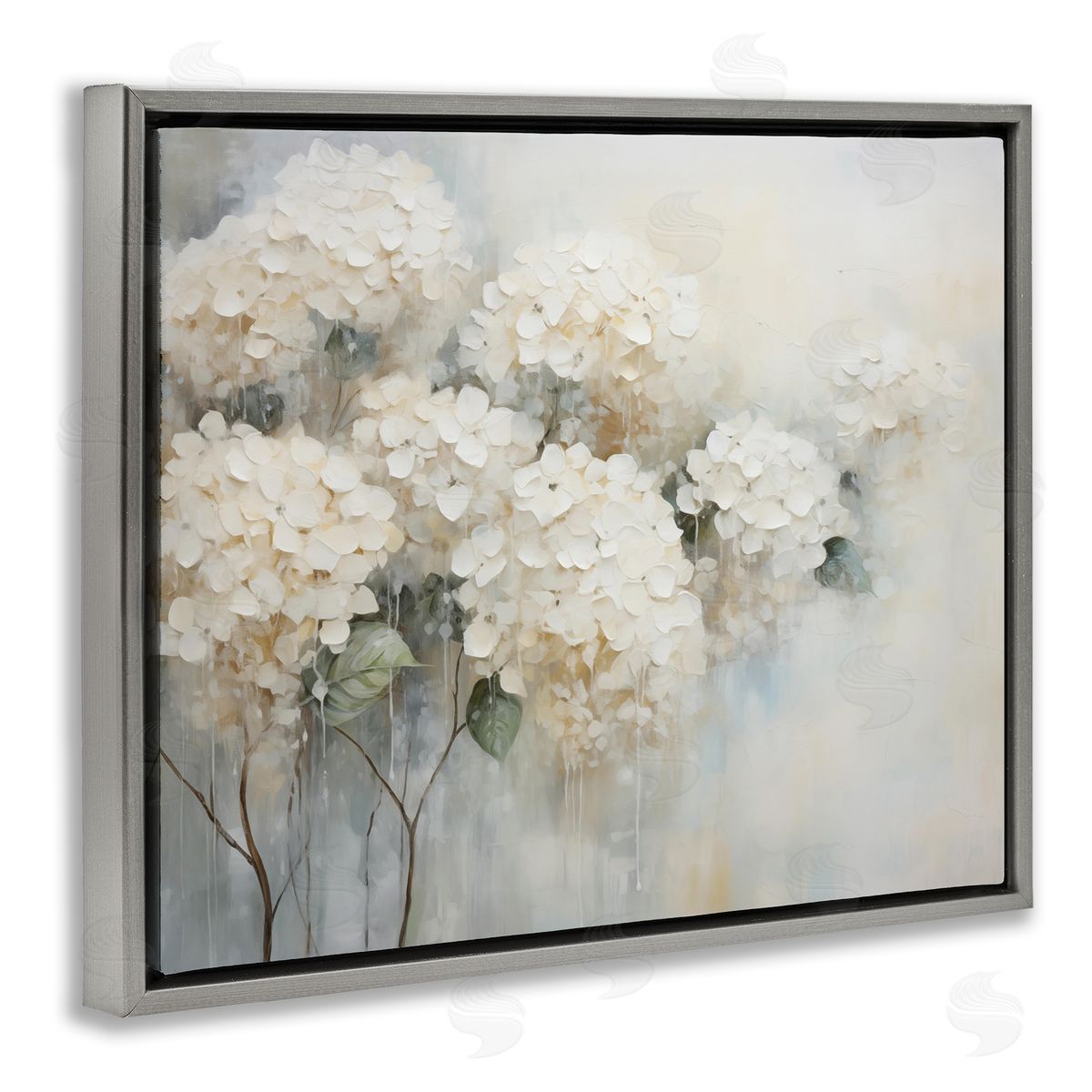 Subtle Fading White Hydrangeas Grey Floating Frame Canvas Wall Art, Home Decor by Arlington Prints