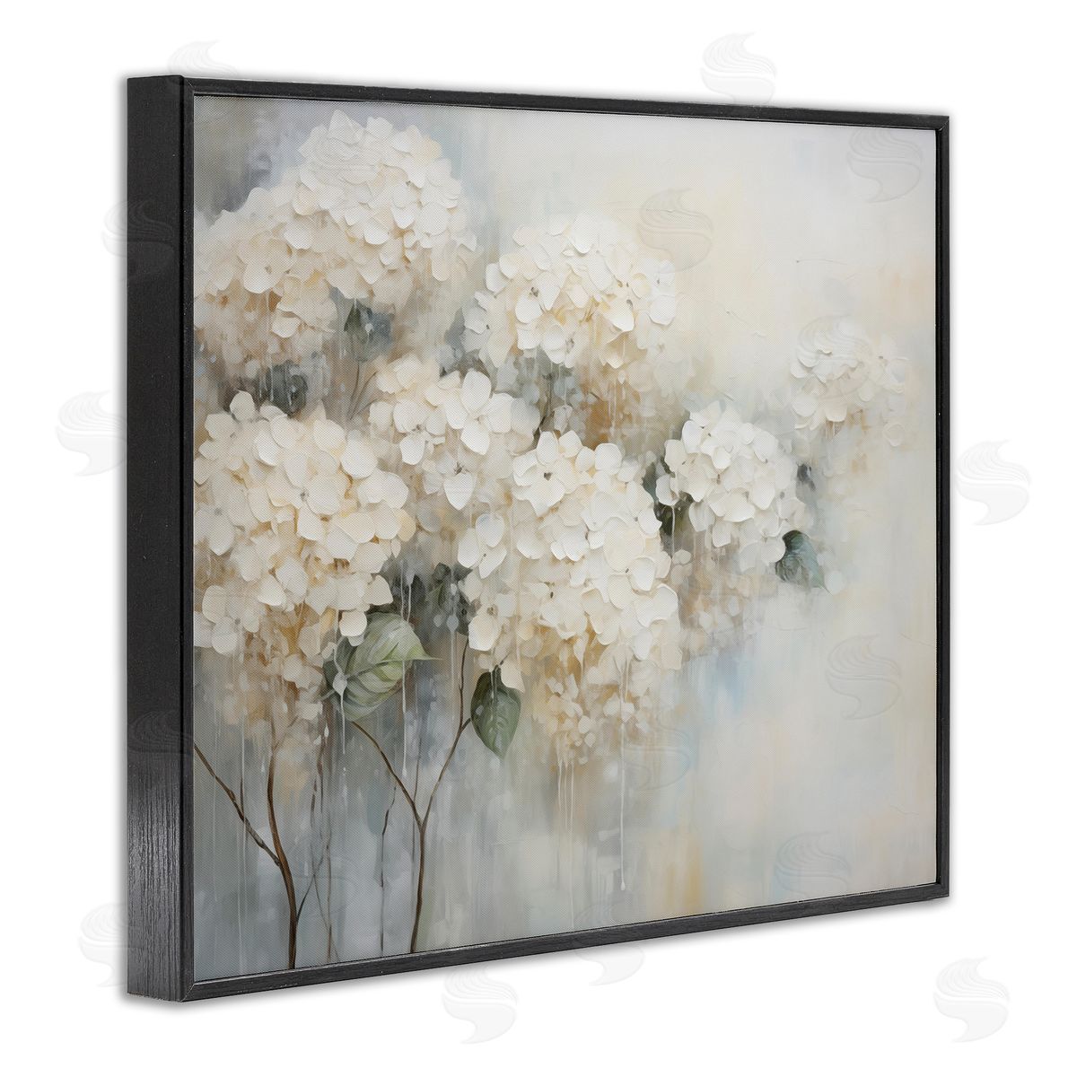 Subtle Fading White Hydrangeas Black Frame Print Wall Art, Home Decor by Arlington Prints