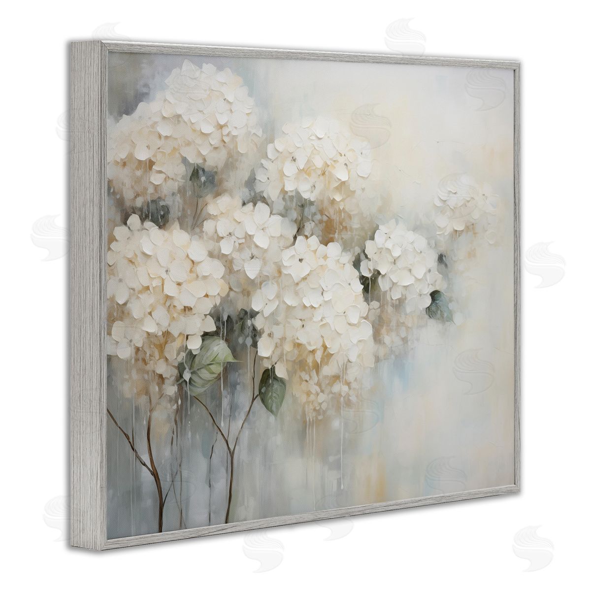 Subtle Fading White Hydrangeas Grey Frame Print Wall Art, Home Decor by Arlington Prints