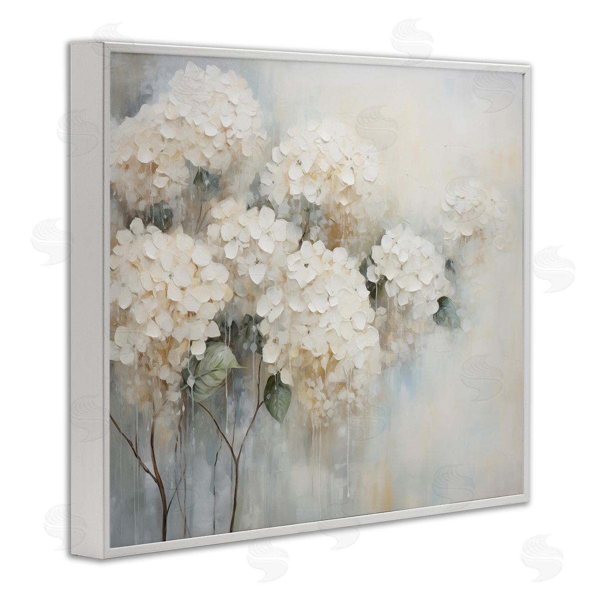Subtle Fading White Hydrangeas White Frame Print Wall Art, Home Decor by Arlington Prints